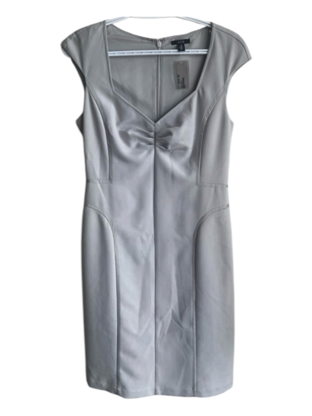 Jacob NWT Grey Sheath Dress Deadstock Workwear Zip Up V-Neckline Pencil Y2K
